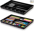 Junkin 2 Pcs Shallow Drawer Organizers 14" x 9" x 1" Desk Drawer Organizer Tray with 9 Storage Compartments for Home Office Classroom School Organizing Pens Paper Clips Sticky Notes (Black)