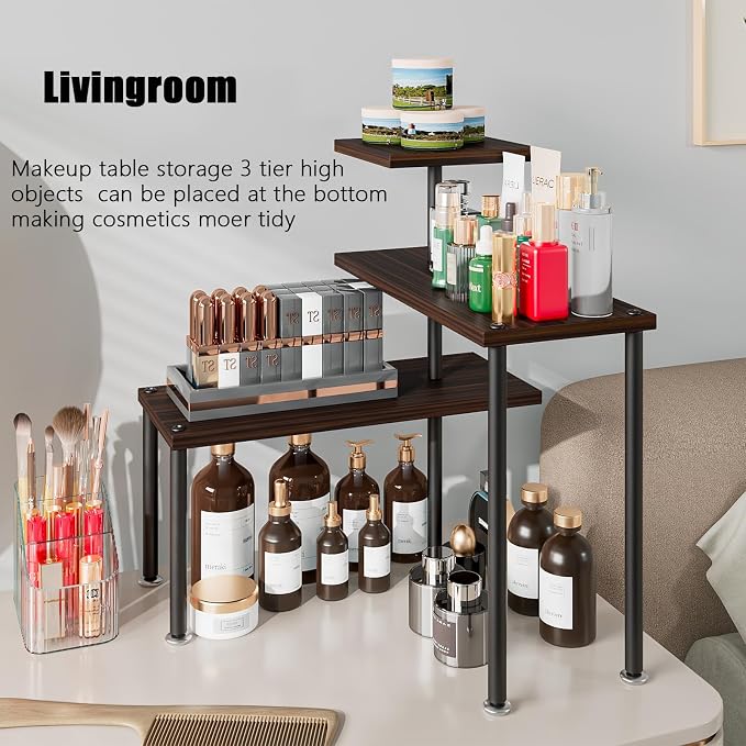 3-Tier Adjustable Countertop Organizer Corner Shelf | Countertop Organizer and Storage Rack for Kitchen, Bathroom, Over Sink, Coffee Bar, Spice Rack, Dresser Table
