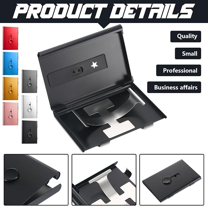 Tatuo 7 Pcs Multicolor Thumb Drive Business Card Holder Stainless Steel Business Name Card Case Portable Slide out Name Holder Wallet Nice Design Pocket for Men and Women