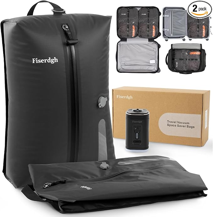 Travel Sealed Compression Bag Set with Illuminated Electric Pump | Odor-Proof and Waterproof Nylon Portable Bags, Space-Saving, Suitable for Onebag Travel, Cycling Trips, Dry/Wet Separation