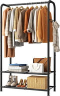 SINGAYE Wardrobe Standing Closet Clothing Rack With Shelf Hanging Clothes | Wardrobe Open Compact Small Metal Garment Hanger Stand Alone Free Standing Black Closet Rack Storage Organizer Heavy Duty