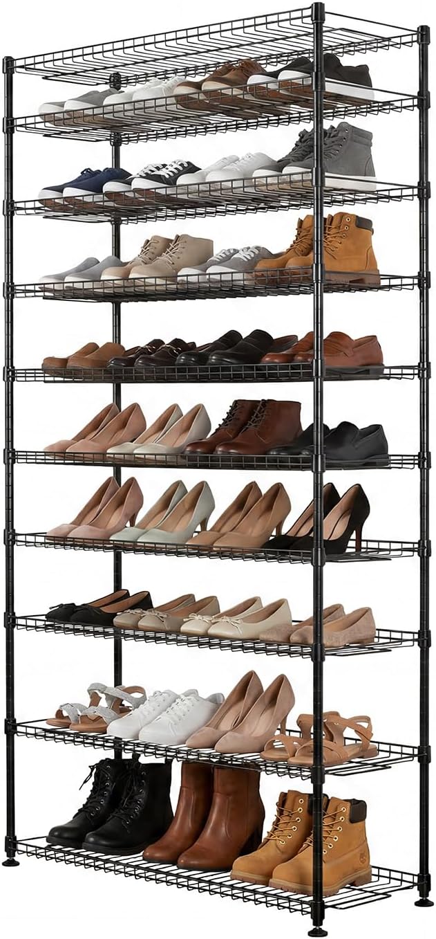 SafeRacks 10-Tier Shoe Rack - 60 Pair Heavy Duty Storage Stand