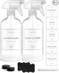 Vine Creations Glass Spray Bottles, 2 Pack Refillable Spray Bottles for Cleaning Solutions, Clear Spray Bottle for plants, Water Spray Bottle Sprayer, Glass Spray bottles 16 oz with Waterproof Labels
