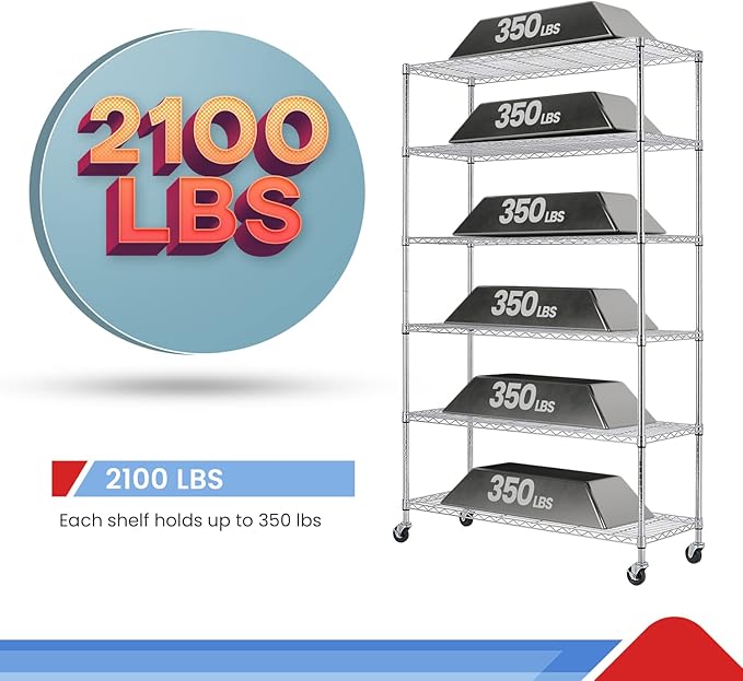 BestOffice Commercial Wire Shelving Unit Metal Shelf Casters Adjustable Layer Rack Strong Steel for Restaurant Garage Pantry Kitchen Garage (45×18×82, Chrome)