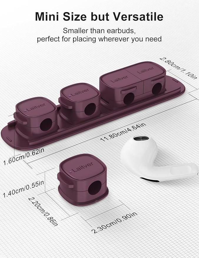 6 Pack Magnetic Cable Clips [1s Open/Lock], Cord Organizer Holder | Strong Adhesive Desk Cable Management- Organize Charging Cords Neatly for Home, Office, Car,Desk, Nightstand-Dark Purple