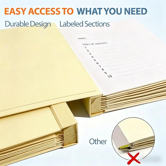 Important Document Organizer with Tabs & Pockets for Family Records,Yellow