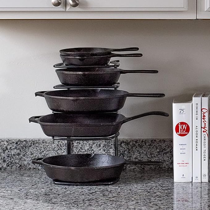 Lodge Cookware Organizer - 5-Tier - Multi-Tier Storage Rack for Cookware & Accessories - Space-Saving Organizer for Cast Iron, Lids & Kitchen Essentials - Matte Black
