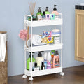 SOLEJAZZ Slim Rolling Storage Cart Skinny Bathroom Organizer, 3 Tier, White | Thin utility cart with wheels for bathroom, laundry room, bedside, kitchen, dorm, office, next to fridge, small narrow places