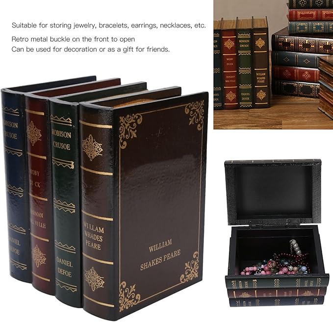 CHICIRIS Wooden Book Box Multi Functional Jewelry Storage Case Home Office Decor for Living Room Bedroom Dresser Organization and Office Bookcase Ornaments