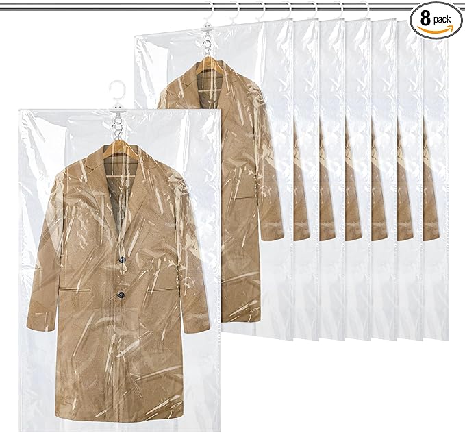 Ptwola 8 Pack Hanging Vacuum Sealer Storage Bags Reusable Space Saver Compressed Bags Closet Organizer Moving Travel Supplies for Clothes Coats Suits Dress Jackets Bedding Comforters Blankets