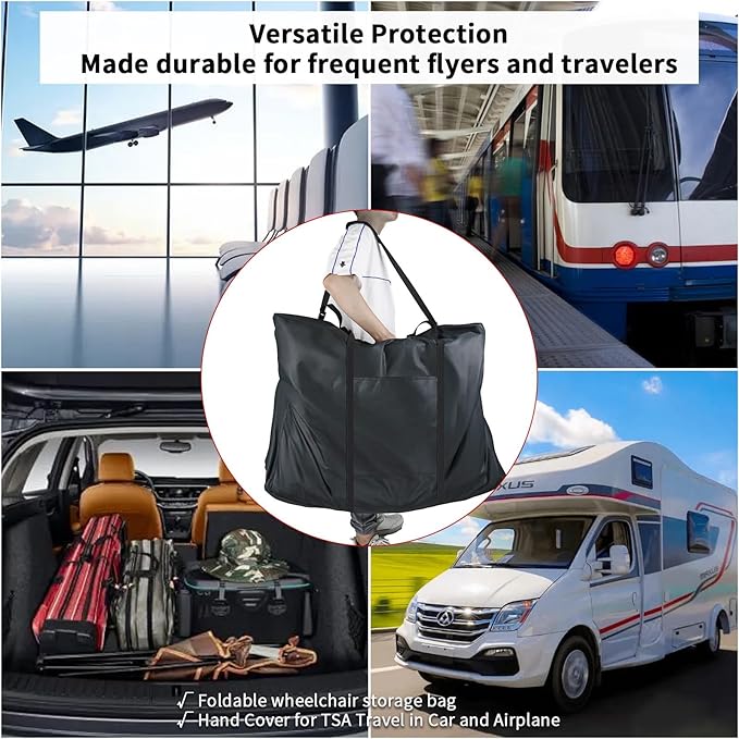 Rollator Travel Bag with 2 Medical Equipment Luggage Tag - Waterproof Wheelchair Bag for Folding Walker Wheelchair Transport Chair Portable Large Duffel Bag Carry Case (39" Lx16 Wx32 H)