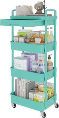Calmootey 4-Tier Rolling Utility Cart with Drawer,Multifunctional Storage Organizer with Plastic Shelf & Metal Wheel,Storage Cart for Kitchen,Bathroom,Living Room,Office,Green | Space-Saving Organizer, Sturdy Plastic Shelves, Smooth-Rolling Metal Wheel...