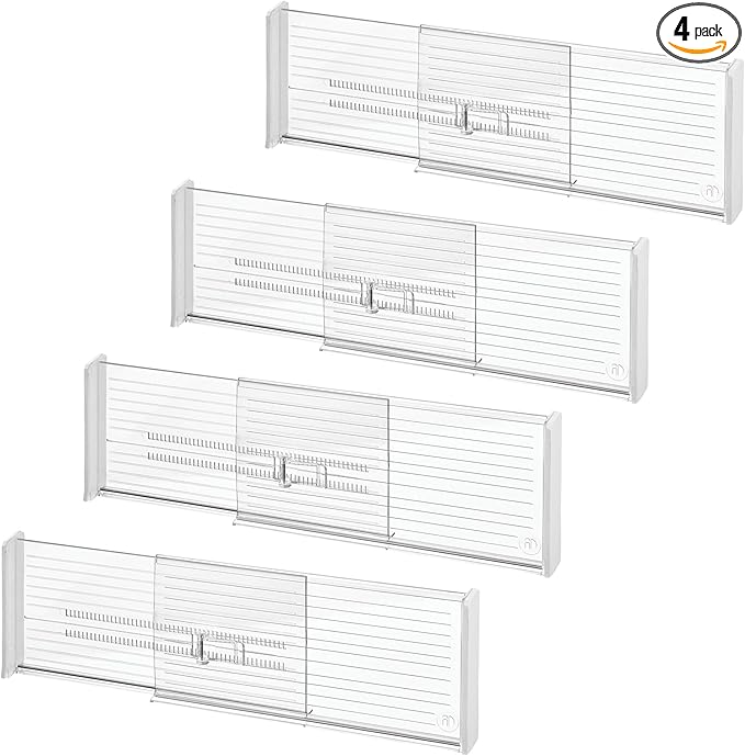 iDesign Expandable Deep Drawer Dividers, Set of 4, Clear | Kitchen, Dresser, Desk Drawers