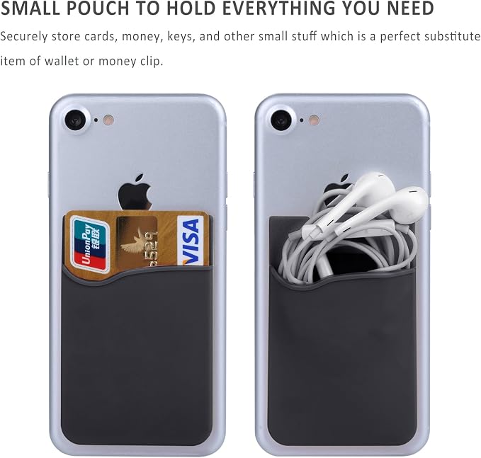 Pofesun Adhesive Phone Card Holder, 3 Pack Silicone Stick-on Wallet ID/Credit Card Holder Pouch Sleeve Self Adhesive Sticker Case for iPhone 17 16 15 14 13 12 Pro Max,iPad,Samsung Galaxy,Tablet