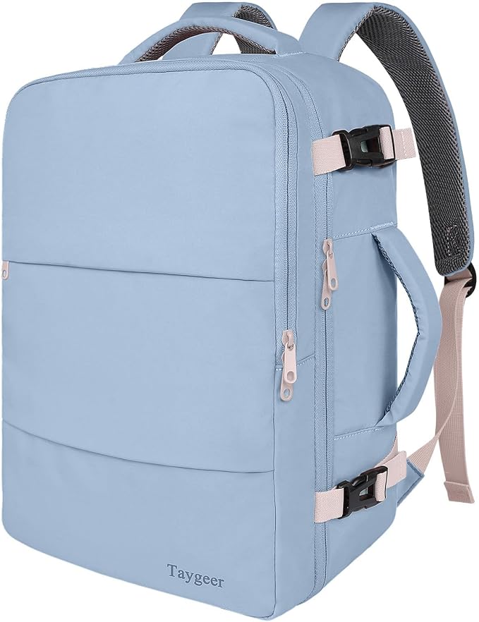 Taygeer Laptop Backpack for Women, Cute Daypack for College Travel | TSA Approved Carry On Bag with 17.3 inch Laptop Compartment, Business Work Backpack for Travel Essentials, Powder Purple