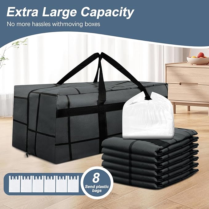4Pack Extra Large Heavy Duty Moving Bags with Zippers & Reinforced Handles Heavy-Duty Storage Totes – Moving Boxes for Clothes, College Supplies, and Moving – Waterproof & Foldable (Extra Large)