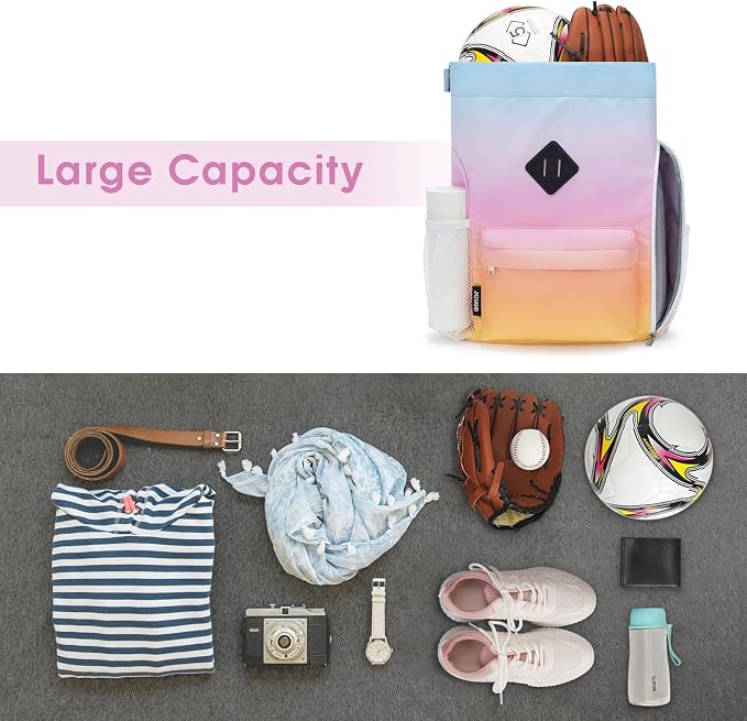 WANDF Drawstring Backpack with Shoe Compartment, Sports Gym Bag | Multi-Pocket Storage, Water-Resistant Fabric, Cinch String Bag