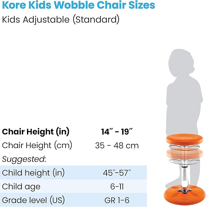 KORE DESIGN Adjustable Wobble Stool Chair, Girls + Boys Kid Desk Stools, Ergonomic Small Office Chairs, Flexible Seating for Active Kids, ADD/ADHD, Classroom, Home, Age 6-11, Standard (14-19in), Green