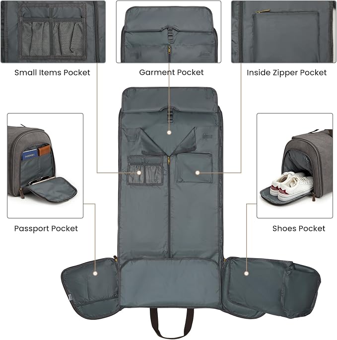 S-ZONE Carry On Garment Bag for Travel Convertible Garment Duffle Bag Suit Bags for Men Women Travel 2 in 1 Hanging Suitcase Business Travel Bag with Toiletry Bag, Gery, 50l | 2-in-1 Hanging Suitcase, with Toiletry Bag, Wet/Dry Pockets, Shoe Compartmen...