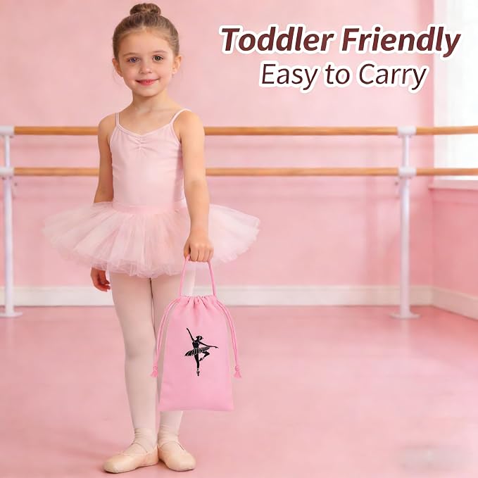 Pointe Shoe Bag Breathable Canvas Ballerina Dance Bag Soft Sole Drawstring Ballet Accessories (Canvas Drawstring, Pink)