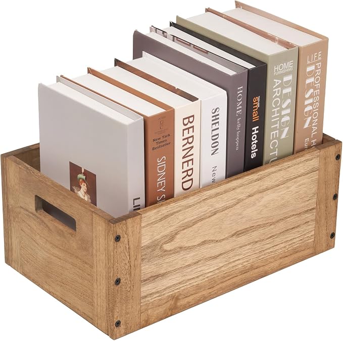 KIRIGEN Stackable Wood Storage Cube with Handles, Open Cubby Bin, Brown | Open-Front Wooden Box Crate for Books, Clothes, Shoes, Closet Storage, and Display for Home Office, Assembly Required C5-DBR