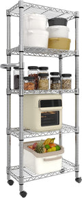 GarveeHome 5-Tier Heavy Duty Storage Shelves 1100 LBS Metal Wire Rack Shelving with Lockable Wheels, 61" H Rolling Storage Rack for Kitchen Garage Bedroom