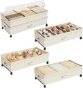 Kitstorack 4 Pack Height-adjustable Under Bed Storage with Wheels, Under Bed Storage Containers,Under Bed Shoe Storage Organizer with Clear Window&Label, Suitable for Clothes Storage, Beige
