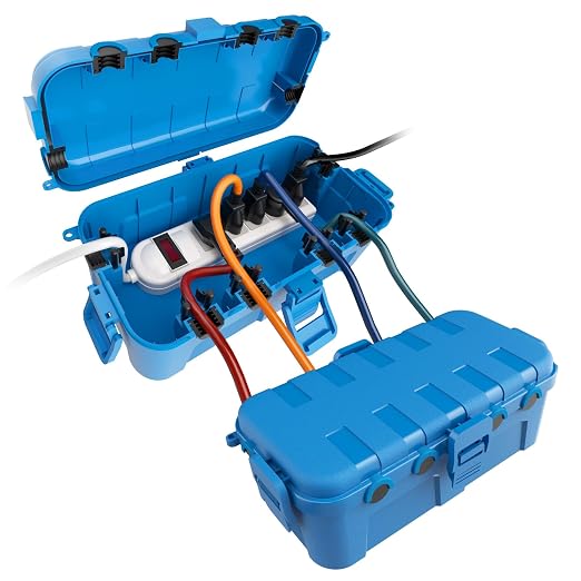 Flemoon [2 Pack] Medium Outdoor Electrical Box Waterproof, Outdoor Plug | Electrical Box (11.5x5.2x4 inch) w/6 Cable Entry Ports, Extension Cord Cover for Power Strip, Timer, Holiday Light, Blue