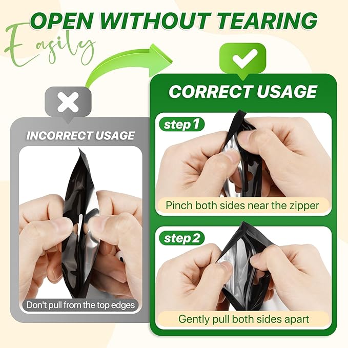 100 PCS Resealable Mylar Bags and Frosted Clear Window Packaging Bags Foil Pouch Zipper Bag for Food Self Sealing Storage Supplies (Black, 5.12x8.27)