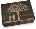 Engraved Wedding Memory Box- Wooden Keepsake Box for Bride & Groom, Letters, Photos, First Anniversary and Valentine’s Day Gift, Personalized Rustic Storage, Medium Size, Dark Walnut - 8.5 x 6 x 3 in