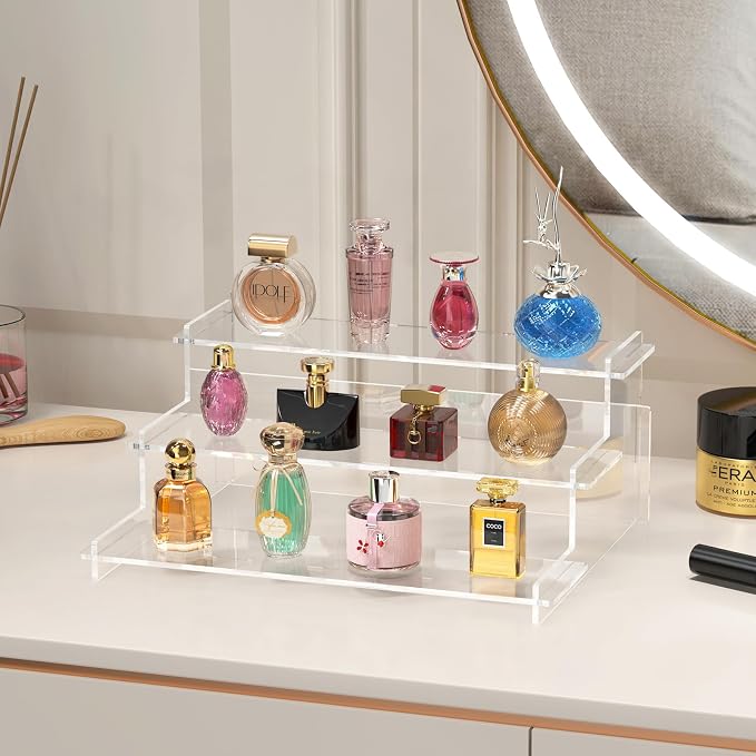 Acrylic Risers Display Stand, 3 Tier Cupcake Holder, Perfume Organizer | Clear Display Shelf for Figures and Collection, Dessert Shelves for Party, Display Risers for Decoration and Organizer