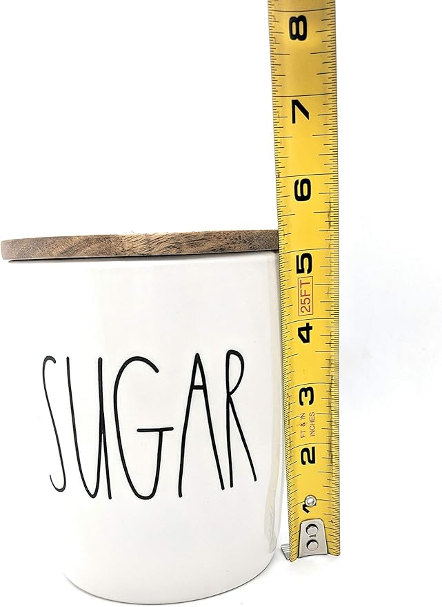 Rae Dunn by Magenta"SUGAR" in large letters LL Ceramic Cellar Canisters with Wood Lid