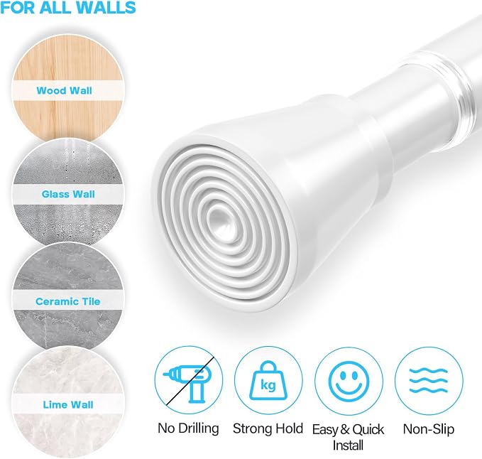 MEXAU 1Pack tension rods 29 to 64 inches White tension rod curtain rods no drilling Anti-Slip tension curtain rods adjustable curtain rod spring rod for Windows Doorway Closet Door