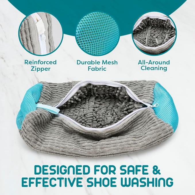 ZENO Shoe Washing Machine Bag - 2pcs - Laundry Shoe Bag for Washer and Dryer - 2pc Reusable Sneaker Cleaning Sack for All type of Tennis - Reinforced Zipper, 360° Deep Cleaning (Gray)