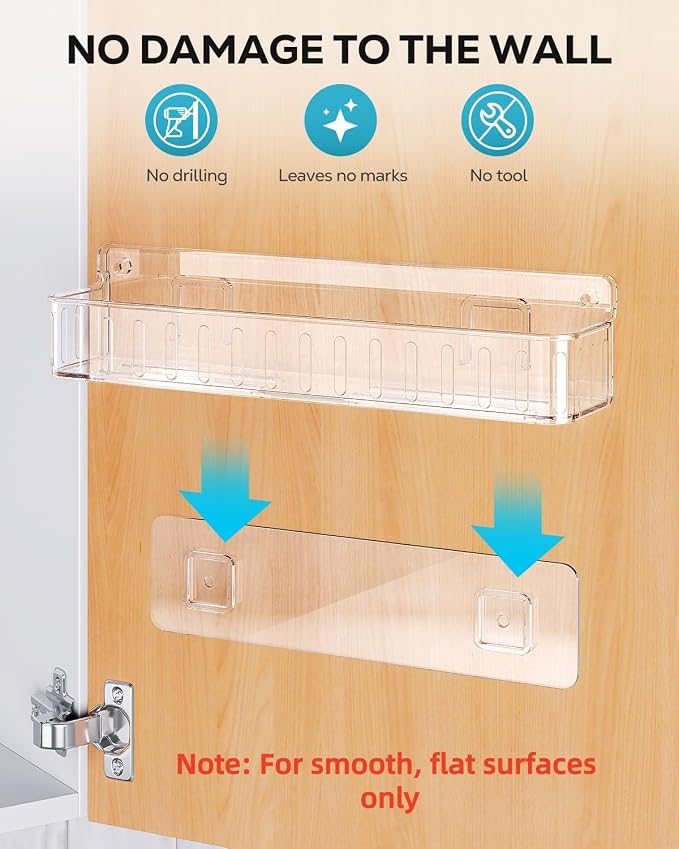 Nieifi Spice Rack Wall Mount, 4 Pack, Clear, 2 Inch Depth, Screw or Adhesive Installation, Spice Rack Organizer for Small Spice Jars, Suitable for Kitchen Cabinet or Pantry Door