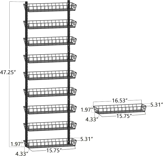 SWOMMOLY Adjustable Wall Mount Spice Rack, 9-Tier Dual-use (Multi-use) Organizer, Black