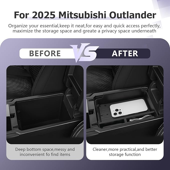 LUWU Center Console Organizer Compatible with 2025 Mitsubishi Outlander Interior Accessories Armrest Storage Box Glove Organizer Tray Insert ABS Material Armrest Box[NOT FOR 2025 Outlander PHEV&Sport]