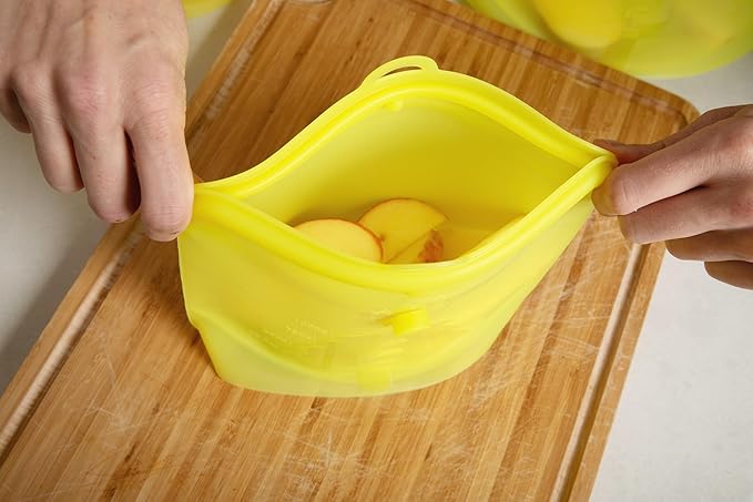 TM REHOBOTH Reusable Silicone Food Storage Bags - Eco-Friendly, Leakproof, Freezer Safe, Dishwasher Safe, Multipurpose, 3-Pack, 3-Sizes of 500ml,1000ml,1500ml (YELLOW)