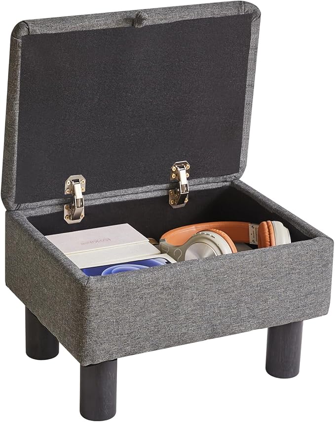 Aibiju Linen Small Ottoman Foot Rest, Foot Stools with Storage Small, Upholstered Rectangle Wood Ottoman with Safety Hinge Flip Top, Bed Stool for Bedroom Dorm Light Gray YD-JD1364