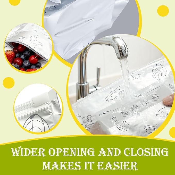 Aluminum Foil Food Storage Bags, Reusable Freezer Bags for Refrigerator, Stand Up Airtight Vacuum Sealer Bags, Heavy Duty Smell Proof Lock Freshness, Perfect for Meat, Vegetables (30, Large)