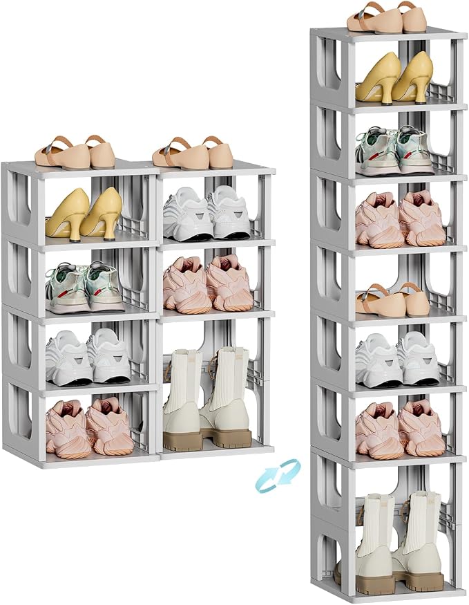 HAIXIN 10 Tier Narrow Shoe Rack, Compact Closet Shoe Shelves | Compact Size Space Saving, No-Tool Assembly, Removable Panels to Adjust Shelf, Stackable Expandable, Modular Design, Entryway