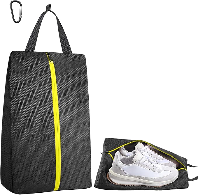 TOBWOLF Smell Proof Golf Shoe Bag, Cleat Bag Fits Up to Size 14 | Waterproof Durable Nylon, Reinforced Carry Handle & Smooth Zipper Closure, Large Capacity for Golf, Soccer, Gym and Travel