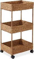 Casafield 3-Tier Rolling Storage Cart - Cinnamon, Water Hyacinth Nursery Caddy, Utility Cart for Bathroom, Craft Room, Laundry Room Organization