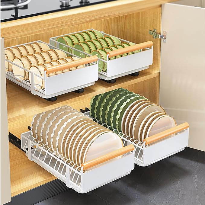 Pull-Out Cabinet Telescopic Drawer, Kitchen Storage Shelf Basket Extendable Drawer for Cabinet Metal Slide Out Organizer for Cupboard