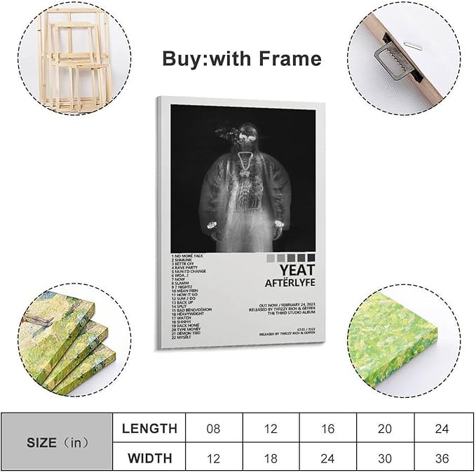 OrdaLi Yeat Poster Aftër Lyfe Music Album Cover Poster Canvas Canvas Mural Poster Bedroom Decor Sports Landscape Office Room Decor Gift 16x24inch(40x60cm) Frame-style