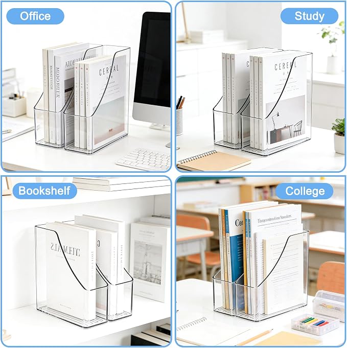 SAYEEC Vertical File Holder Clear Acrylic Magazine Holder Desk File Organizer Multi-purpose Document Organizer Storage Bins Holding for Magazines Binders Notebooks Envelopes Office Supplies (2 Pack)