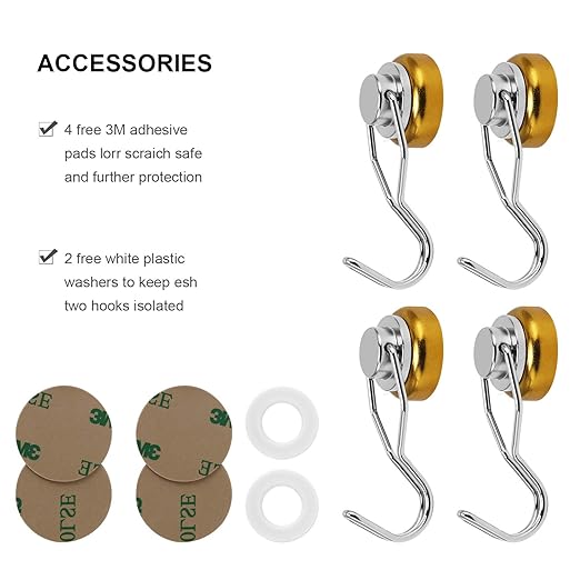 Ant Mag Swivel Magnetic Hooks 50lbs Heavy Duty Grill Magnet Hooks 4 Pack with Scratch Proof Stickers Great for Home Refrigerator Kitchen Store Grill BBQ Office Warehouse (Yellow)