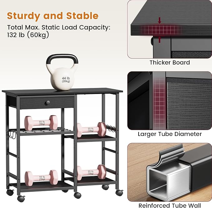 Microwave Cart, Microwave Stand with Wheels & Adjustable Shelf | Coffee Bar Table Station, 6-Tier Rolling Storage Cart Organizer Shelf for Living Room, Kitchen Island, Office, Black
