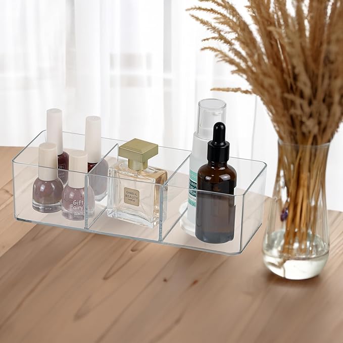 ZEXALOR Clear Drawer Organizer, 6 Sections Eyeglass Sunglasses Organizer Holder, Drawer Dividers Office Desk Tray Bathroom Makeup Jewelry Trays (9.2×3.5×2.3“)