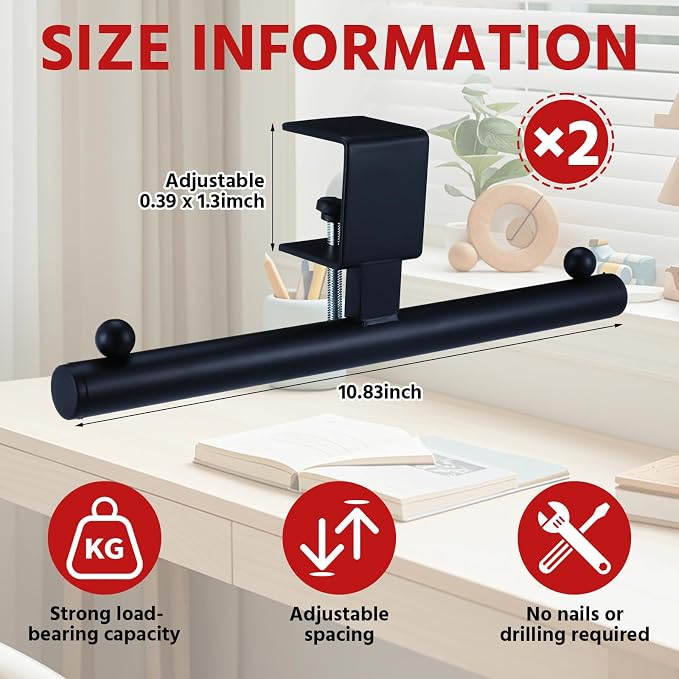 Geelin 2 Pcs Black Heavy-Duty Bag Hook for Desk or Table Bag Hanger Backpack Holder Purse Hook Table Handbag Hanger Organizer Storage Under Desk for Office Classroom Dorm Accessories